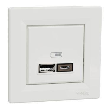 Розетка 2xUSB за зареждане тип A+C 21W Schneider Asfora EPH2700521 - Бял