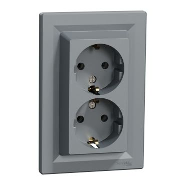 Контакт Шуко двоен 16A Schneider Asfora EPH9900162 - Стомана