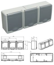 Троен контакт Шуко Pawbol D.3615SSGGG/1 - 16A, IP44 - Сив