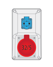 Табло с индустриален контакт и Шуко B.325/1-S - 32A, 3P+N+E, 1x16A, IP44