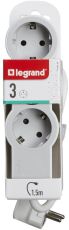 Разклонител 3xШуко 1.5м. кабел 3х1.5mm2 Legrand 694549 - Бяло/светлосиво