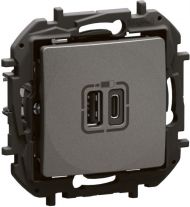 Розетка 2xUSB за зареждане тип A+C Legrand Niloe New NP3403MG - Сив