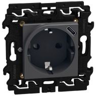 Контакт Шуко с детска защита и USB-C Bticino Light Now YD4141USB - Графит мат